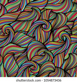 Wavy curled seamless pattern. Abstract outline colorful texture.