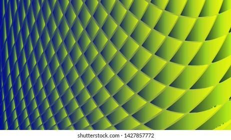 wavy curled surface of blue green rhombus. abstract textural wallpaper. vector