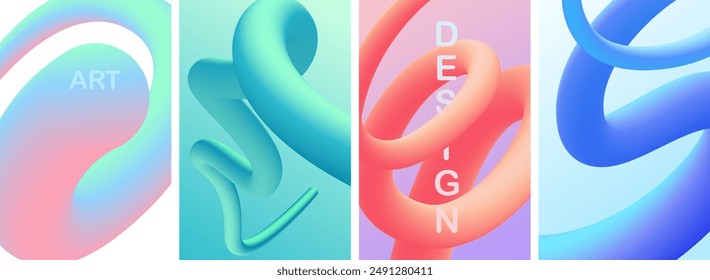 Wavy curly shape with colorful gradient. Modern 3d figure. Vector illustration.