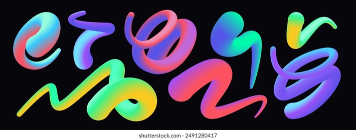 Wavy curly shape with colorful gradient. Modern 3d figure. Vector illustration.