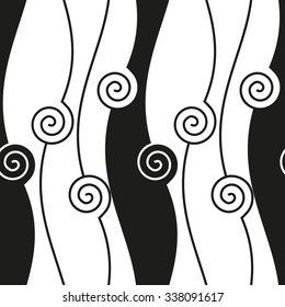 The wavy curve in a linear pattern, spiral, seamless vector background.