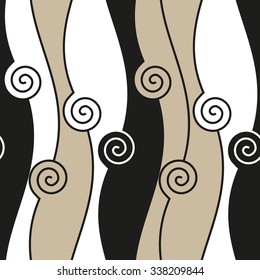 The wavy curve in a linear pattern, spiral, seamless vector background.