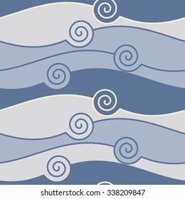 The wavy curve in a linear pattern, spiral, seamless vector background.