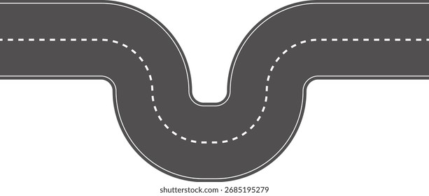 Wavy Curve road. Top view of racetrack. Winding road from top view vector illustration. Empty highway asphalt, Ariel View Road, Empty highway black asphalt road with dividing lines.