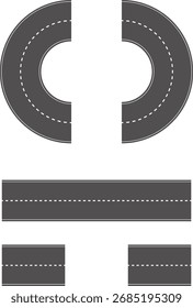 Estrada em curva ondulada. Vista superior da pista de corrida. Estrada sinuosa a partir da ilustração vetorial de vista superior. Asfalto vazio, Ariel View Road, Estrada vazia asfalto preto estrada com linhas divisórias.