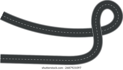 Wavy Curve road. Top view of racetrack. Winding road from top view vector illustration. Empty highway asphalt road, highway black asphalt road with dividing lines. Asphalt Highway elements for game UI