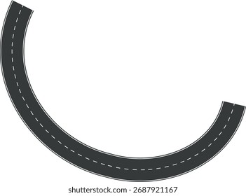 Estrada em curva ondulada. Vista superior da pista de corrida. Estrada sinuosa a partir da ilustração vetorial de vista superior. Estrada asfaltada vazia, estrada asfaltada preta com linhas divisórias. Elementos da Rodovia Asfalto para interface do usuário do jogo