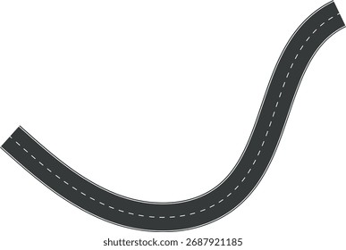 Wellenförmige Kurvenstrasse. Draufsicht auf die Rennstrecke. Winding road from top view, Vektorgrafik. Leere Autobahn Asphalt Straße, Autobahn schwarzen Asphalt Straße mit Trennlinien. Asphalt Highway Elemente für Spiel UI