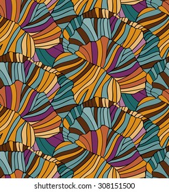 Wavy curve seamless pattern. Sea water abstract background. Orange and blue colors.