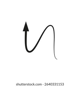 Wavy curved arrow. Thin long flexible arrow. Vector illustration.