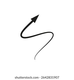 Wavy curved arrow. Thin long flexible arrow. Vector illustration.