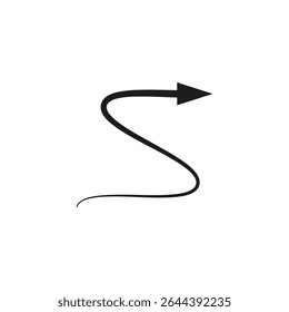 Wavy curved arrow. Thin long flexible arrow. Vector illustration.