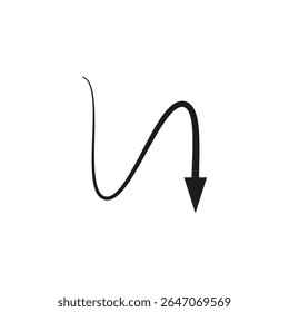 Seta ondulada curva. Seta flexível fina e longa. Ilustração vetorial.