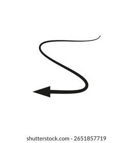 Seta ondulada curva. Seta flexível fina e longa. Ilustração vetorial.
