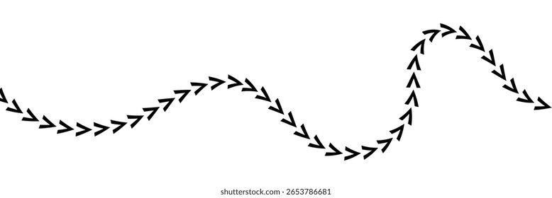 Conjunto de setas onduladas curvas - Ilustração de estilo desenhado à mão em fundo branco.
