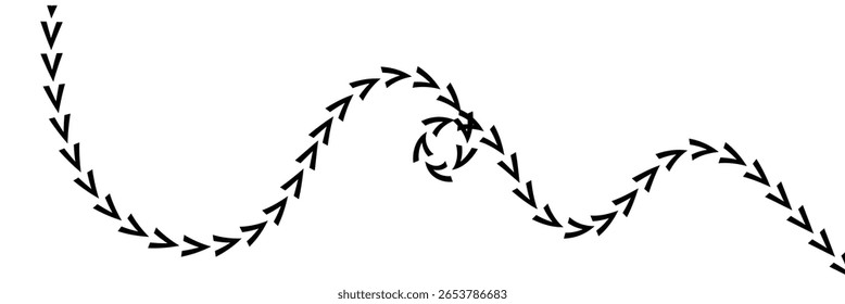 Conjunto de setas onduladas curvas - Ilustração de estilo desenhado à mão em fundo branco.