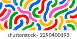 Wavy and curved brush strokes vector seamless pattern. Colorful childish banner with squiggles. Creative doodle organic bold lines. Bright color geometric seamless banner with trendy basic shapes.
