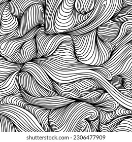Dibujo de la plantilla de fondo de línea curva ondulada. Líneas negras finas en blanco. Dibujar texturas. Doodle dibujado a mano. Dibujo abstracto.