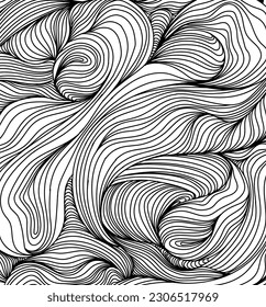 Dibujo de la plantilla de fondo de línea curva ondulada. Líneas negras finas en blanco. Textura de dibujo a lápiz. Doodle dibujado a mano. Dibujo abstracto.