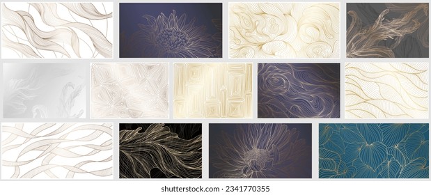 Wavy curved line gradient background set. Wallpaper abstract template collection.
