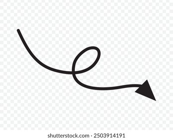 Vector de flecha curvado ondulado. icono de flecha larga. símbolo de flecha de línea larga. estilo plano. flecha sobre fondo blanco. Ilustración vectorial.