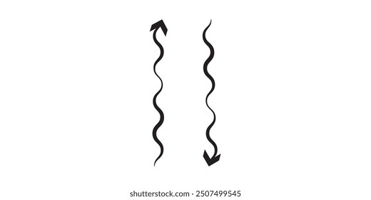 wavy curved Long arrow icon. long line arrow vector.