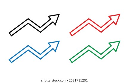 ícone de seta ondulada curvada longa. vetor de seta de linha longa. símbolo de seta de estilo plano. Seta crescente em diferentes formas e cores. Eps 10.