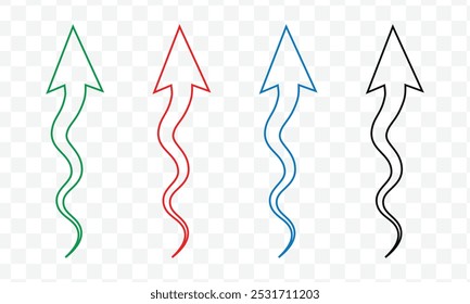 wavy curved Long arrow icon. long line arrow vector. flat style Arrow symbol. Growing arrow in different shape and color. Eps 10.
