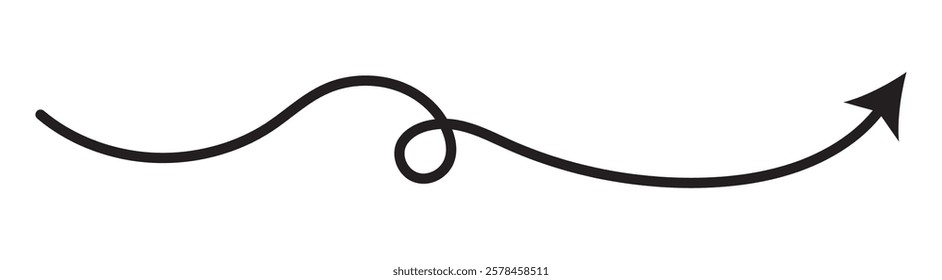 wavy curved Long arrow icon. long line arrow vector. flat style Arrow symbol. arrow on a white background.A collection of hand-drawn arrows in various styles and directions. Vector illustration.