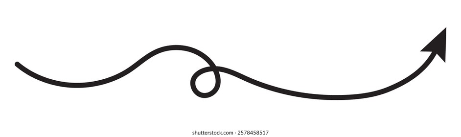 wavy curved Long arrow icon. long line arrow vector. flat style Arrow symbol. arrow on a white background.A collection of hand-drawn arrows in various styles and directions. Vector illustration.