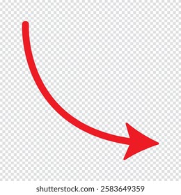 wavy curved Long arrow icon. long line arrow vector. curved arrow sign. Red long arrow.  Red arrows vector illustration.