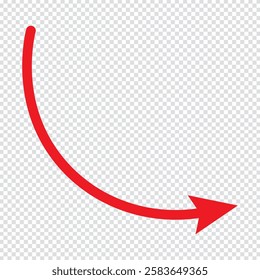 wavy curved Long arrow icon. long line arrow vector. curved arrow sign. Red long arrow.  Red arrows vector illustration.
