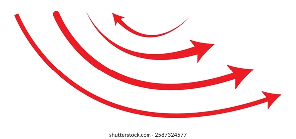 wavy curved Long arrow icon. long line arrow vector. vector icon of a thin long arrow. Red arrows vector illustration. Long Red wave curve arrow icon vector set.