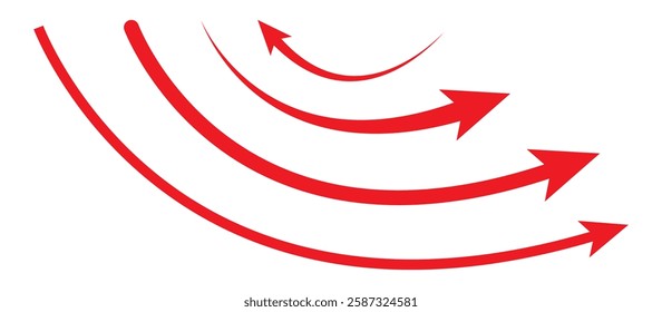 wavy curved Long arrow icon. long line arrow vector. vector icon of a thin long arrow. Red arrows vector illustration. Long Red wave curve arrow icon vector set.