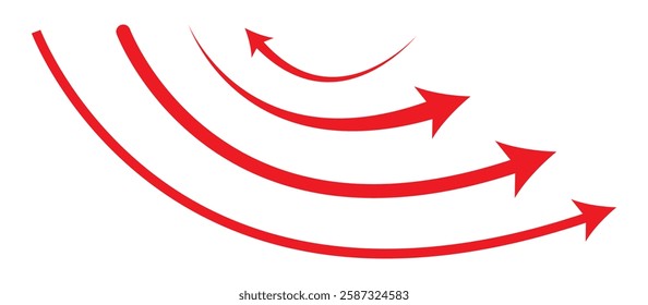 wavy curved Long arrow icon. long line arrow vector. vector icon of a thin long arrow. Red arrows vector illustration. Long Red wave curve arrow icon vector set.