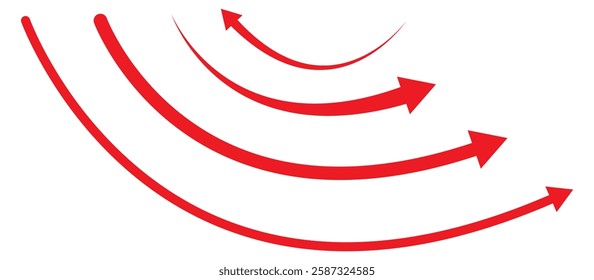 wavy curved Long arrow icon. long line arrow vector. vector icon of a thin long arrow. Red arrows vector illustration. Long Red wave curve arrow icon vector set.