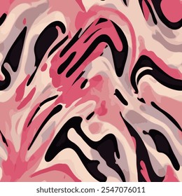 wavy and curved patterns in shades of pink, white, black and gray