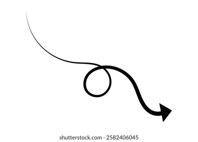 wavy and curved wave long arrow vector icon. Horizontal wavy curved long arrow icon. flat style curved long arrow vector illustration.