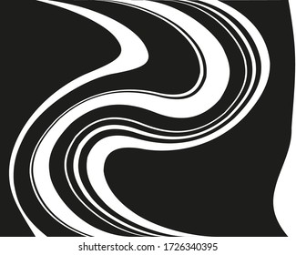 Wavy, curves lines. Optical art background. Wave design black and white. Digital image with a psychedelic stripes. Vector illustration  