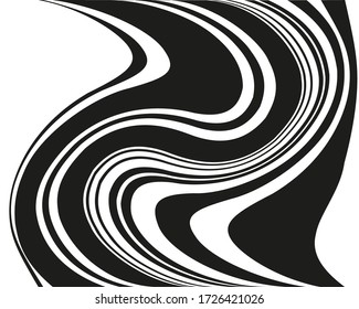 Wavy, curves lines. Optical art background. Wave design black and white. Digital image with a psychedelic stripes. Vector illustration  
