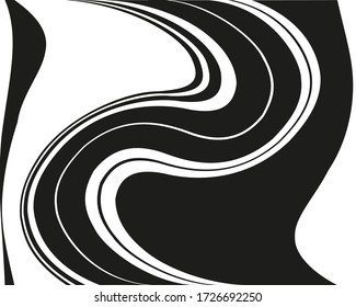 Wavy, curves lines. Optical art background. Wave design black and white. Digital image with a psychedelic stripes. Vector illustration  