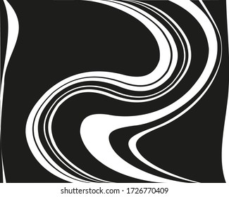 Wavy, curves lines. Optical art background. Wave design black and white. Digital image with a psychedelic stripes. Vector illustration  