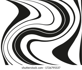 Wavy, curves lines. Optical art background. Wave design black and white. Digital image with a psychedelic stripes. Vector illustration  