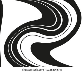 Wavy, curves lines. Optical art background. Wave design black and white. Digital image with a psychedelic stripes. Vector illustration  