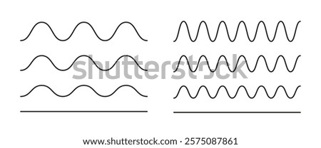 Wavy, curvy lines icon. Undulate borders, transverse horizontal lines. Sine, fluid, air, wind signs. Water, river, lake, sea, ocean minimal symbol. Outline illustration isolated on a white background.