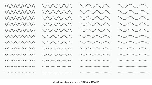 Wavy curvy and zigzag horizontal lines. Vector set for graphic elements.