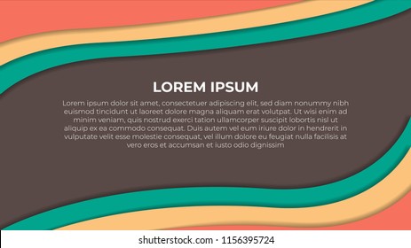 Wavy cutout papercut background frame. 3d Paper cut Green tosca pink brown wallpaper with text