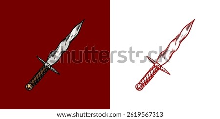 Wavy dagger or knife for Halloween or magic rituals. witchcraft and sorcery thing. magician and voodoo hand drawn engraved 
