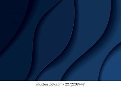 Wavy dark blue background in paper cut style. Paper Cut modern vector background