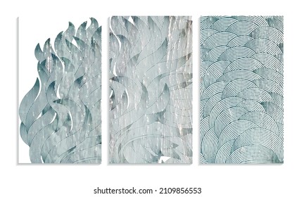 wavy decorative drawing effect, blue oil paint textured vector background  set
